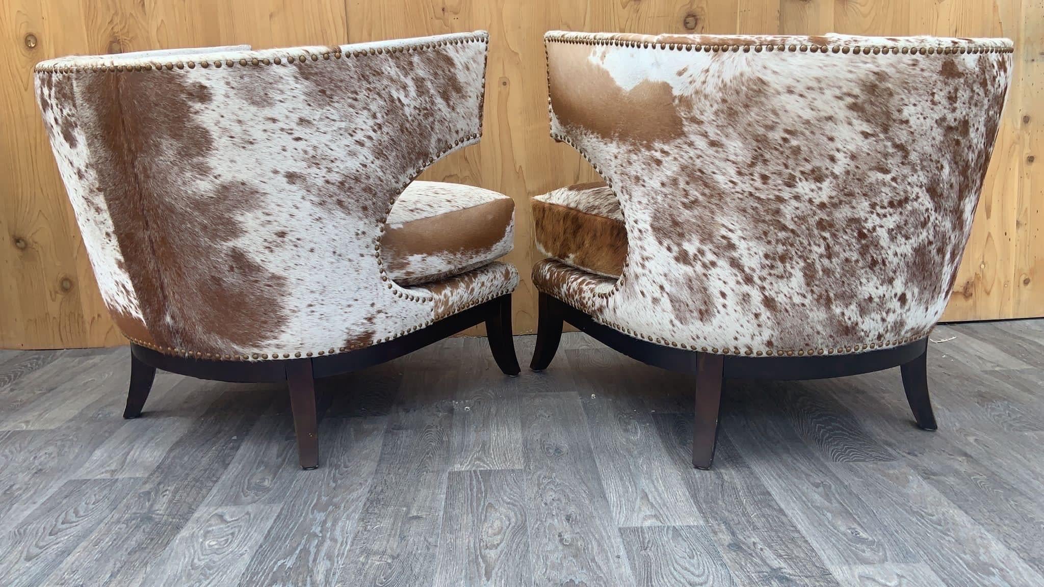 English Horseshoe Savoy Chairs Newly Upholstered in Brazilian Cowhide - Set of 2 1