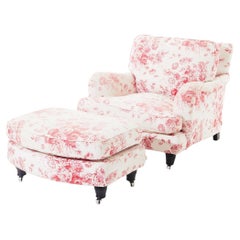 English Howard armchair with foot stool