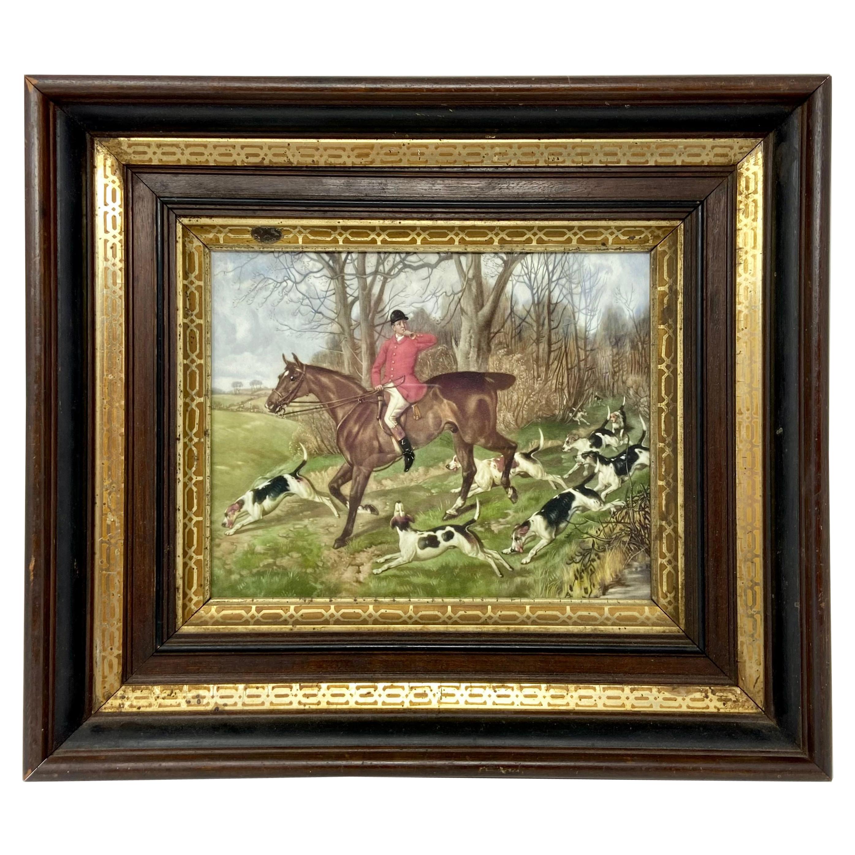 English Hunt Lithograph in Antique Frame