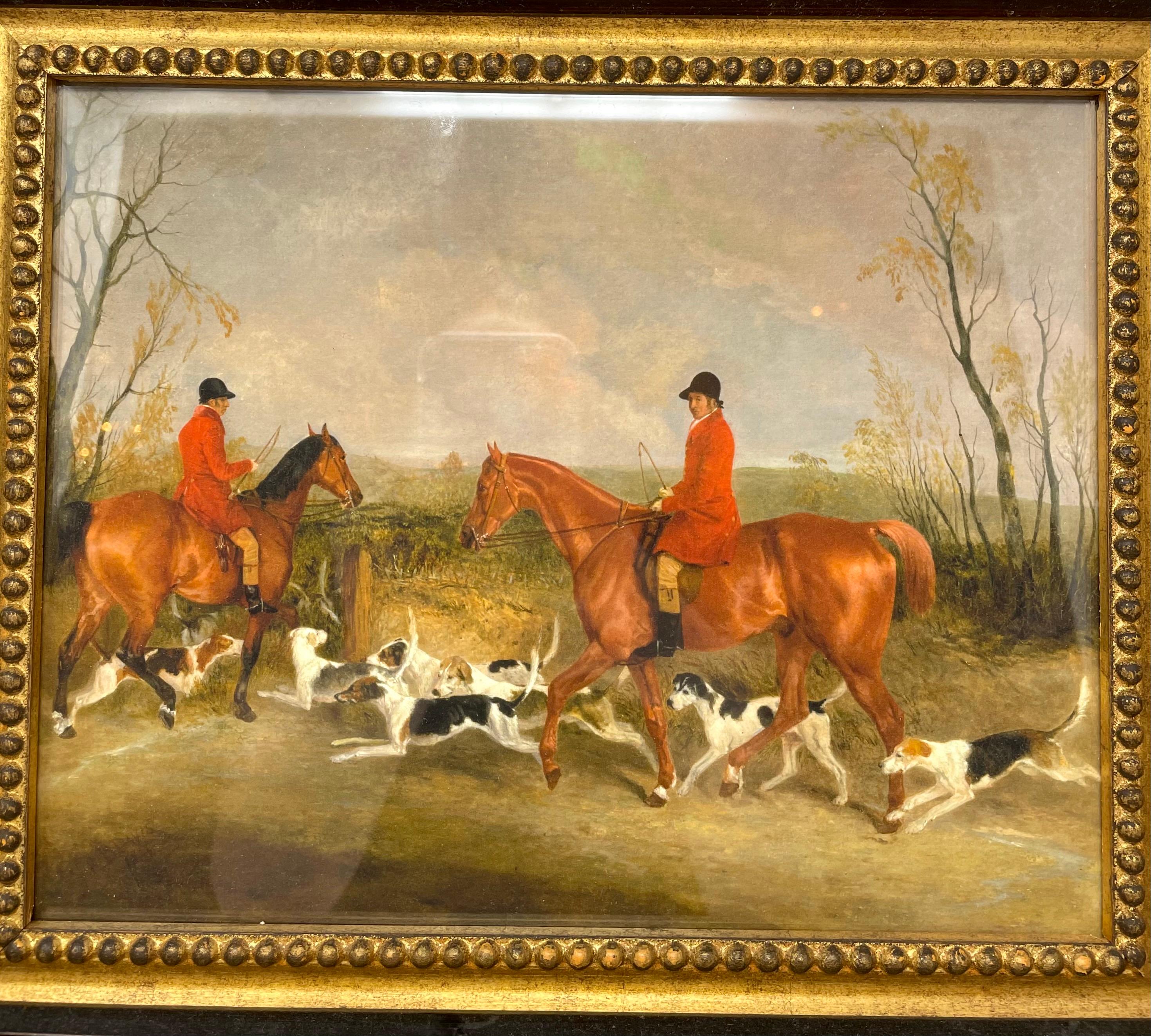 English hunt lithograph in vintage frame.