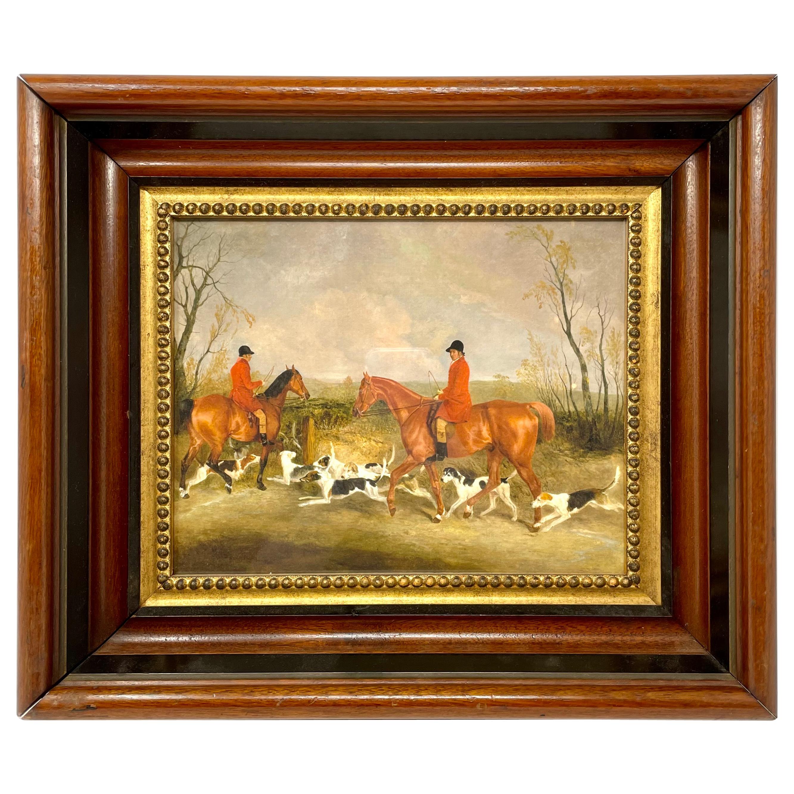 English Hunt Lithograph in Vintage Frame For Sale