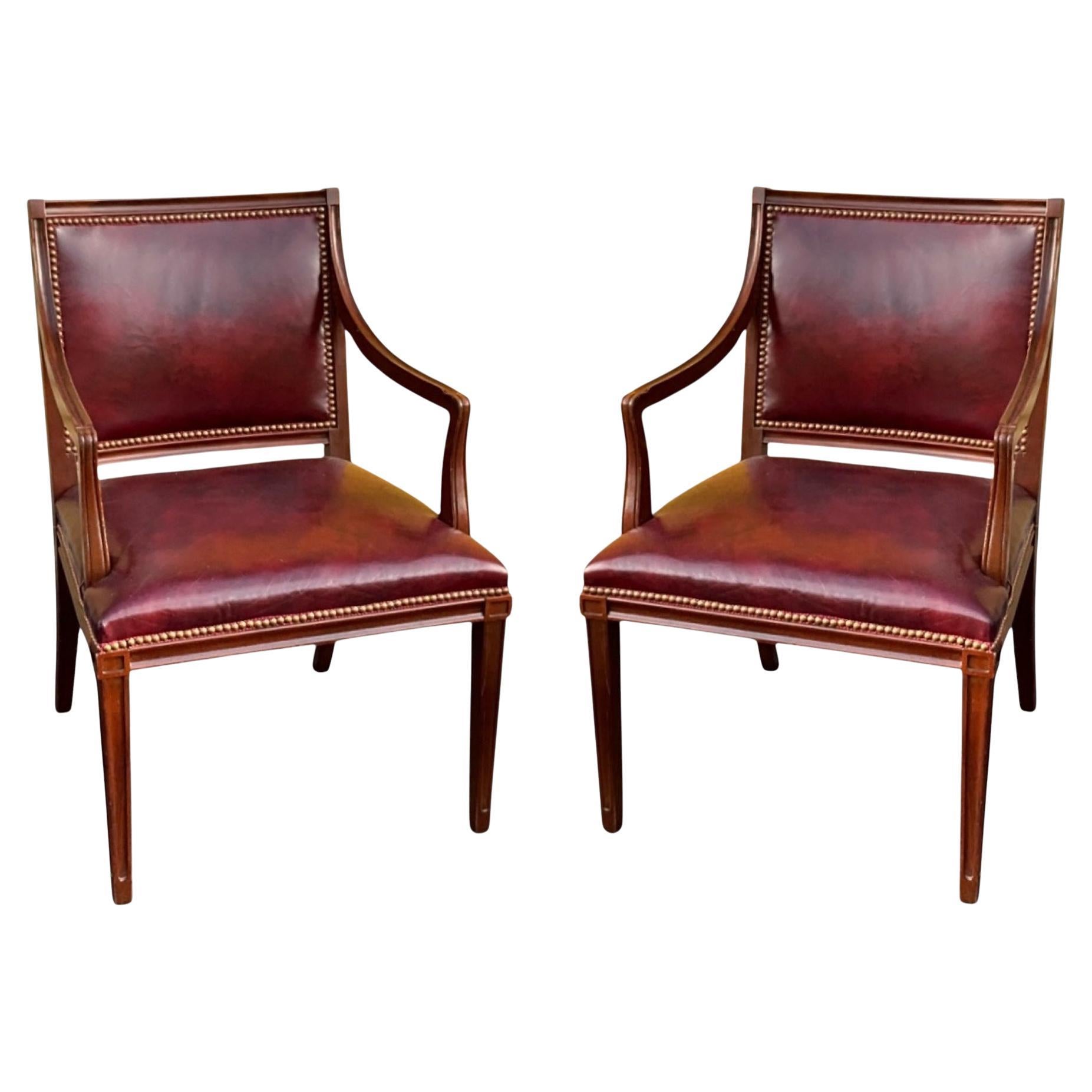 Sedia Bergere in pelle e legno di Hickory in stile Hunt inglese - Coppia in vendita