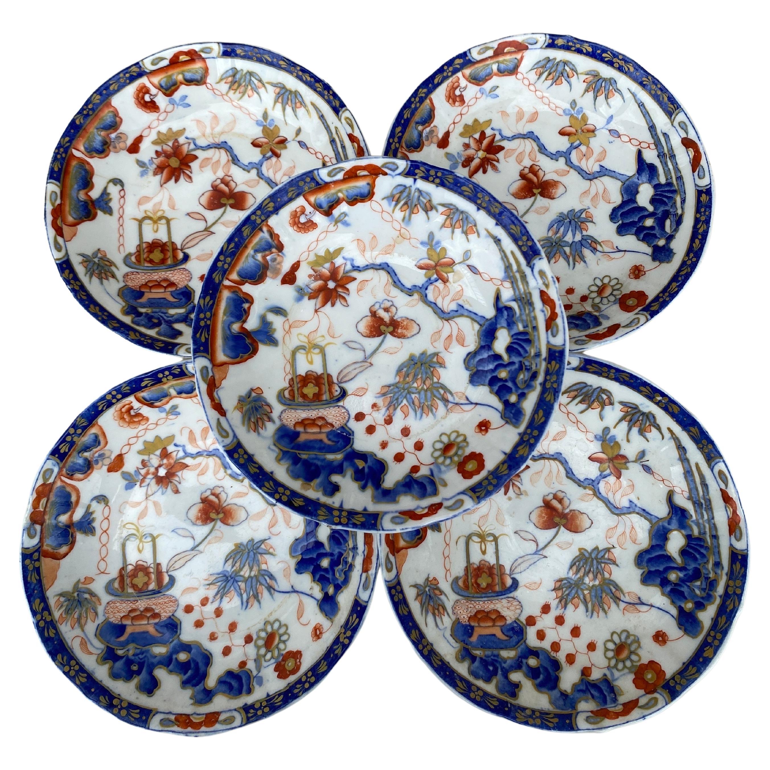Juego de 5 Platos Pequeños de Porcelana Imari Inglesa
