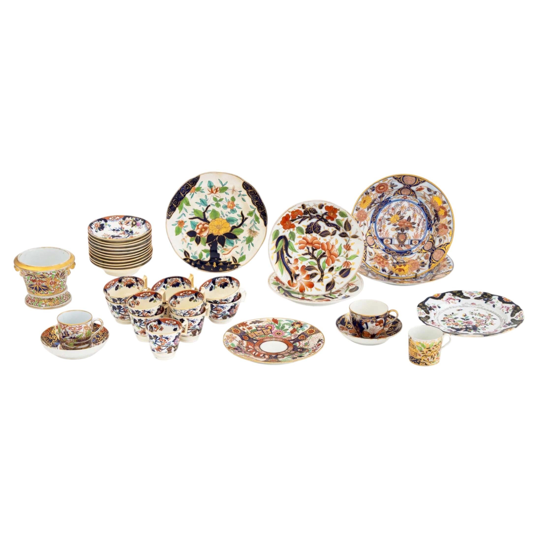 English Imari Style Assembled Partial Service, 36 Pieces, 19th Century