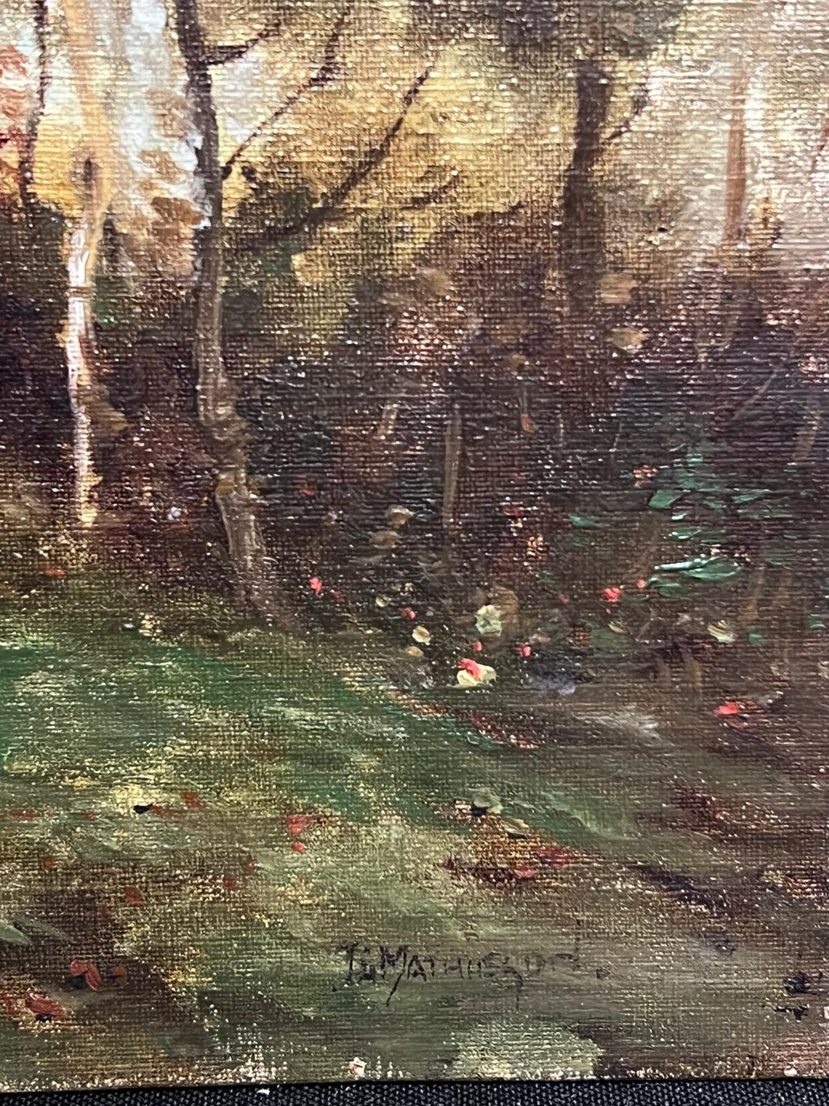 Peinture à l'huile impressionniste anglaise signée Figure dans un paysage balayé par le vent Arbres - Impressionnisme Painting par English Impressionist 