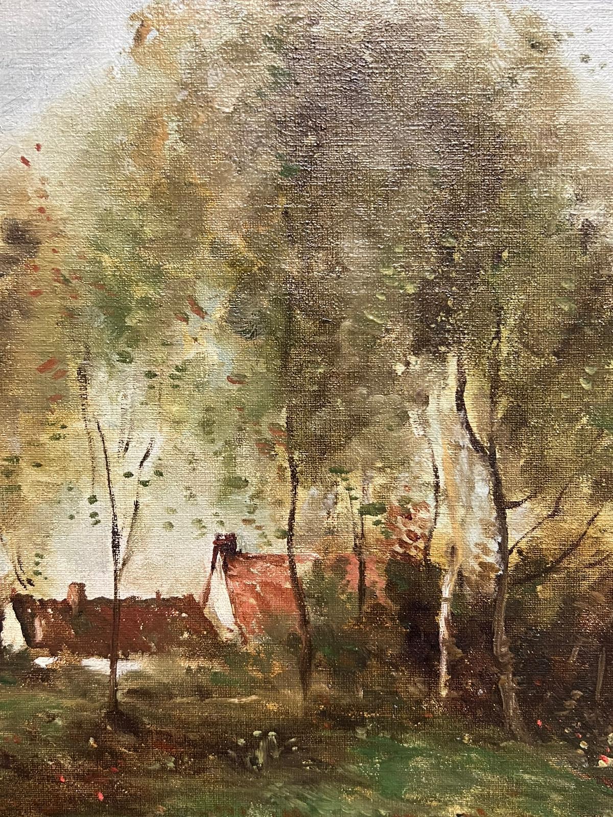 Peinture à l'huile impressionniste anglaise signée Figure dans un paysage balayé par le vent Arbres en vente 2