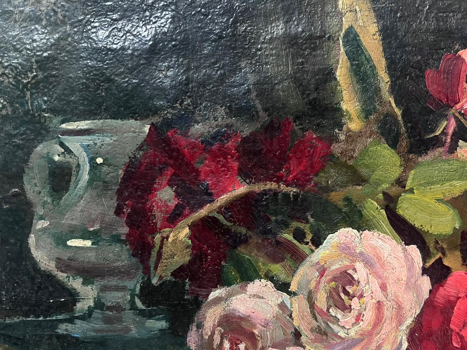 1930's English Impressionist Oil Still Life of Roses Beautifully Painted - Painting by English Impressionist 1930's