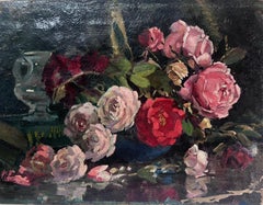 Antique 1930's English Impressionist Oil Still Life of Roses Beautifully Painted 