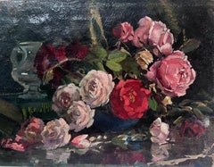 1930's English Impressionist Öl Stillleben von Rosen schön gemalt