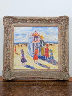 English Impressionist Coastal Beach Seaside Scene Oil Painting Signed