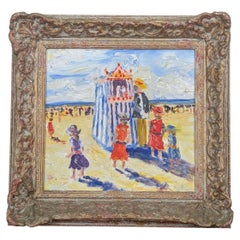 English Impressionist Coastal Beach Seaside Scene Oil Painting Signed