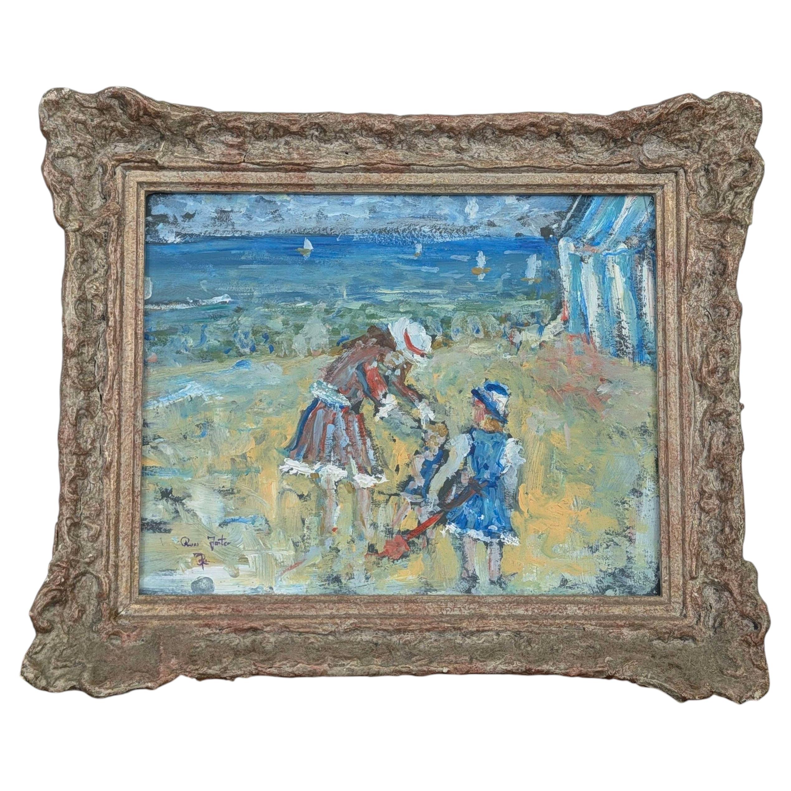 English Impressionist Coastal Seaside Scene Ölgemälde signiert