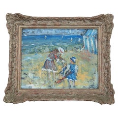 English Impressionist Coastal Seaside Scene Ölgemälde signiert
