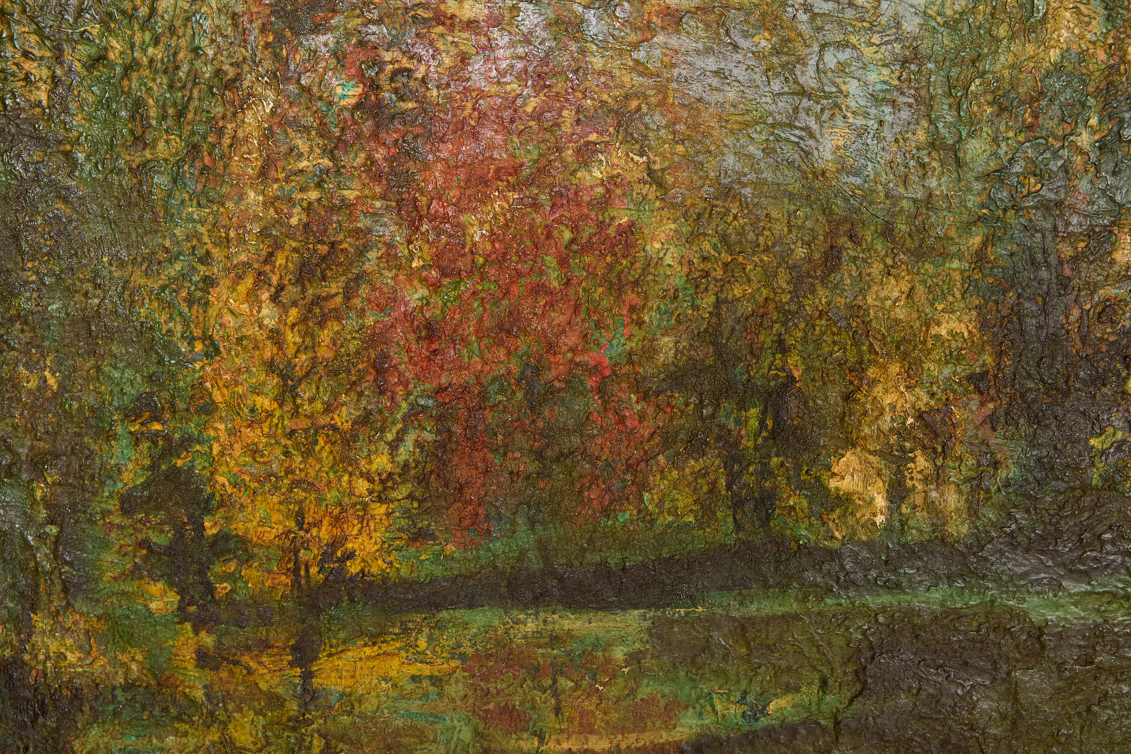 Legno English Impressionist Paesaggio dipinto olio su tavola in vendita
