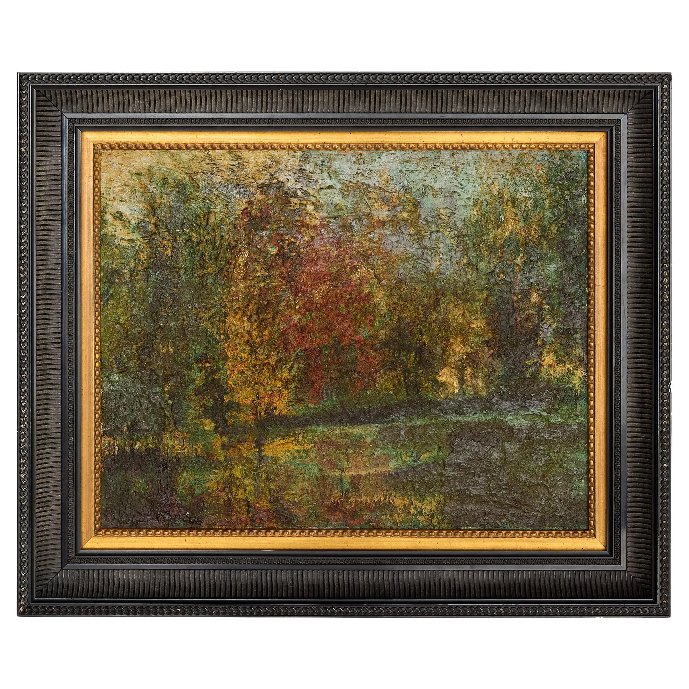 English Impressionist Paesaggio dipinto olio su tavola
