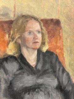 1960s English Impressionist Oil Portrait of Pregnant Lady