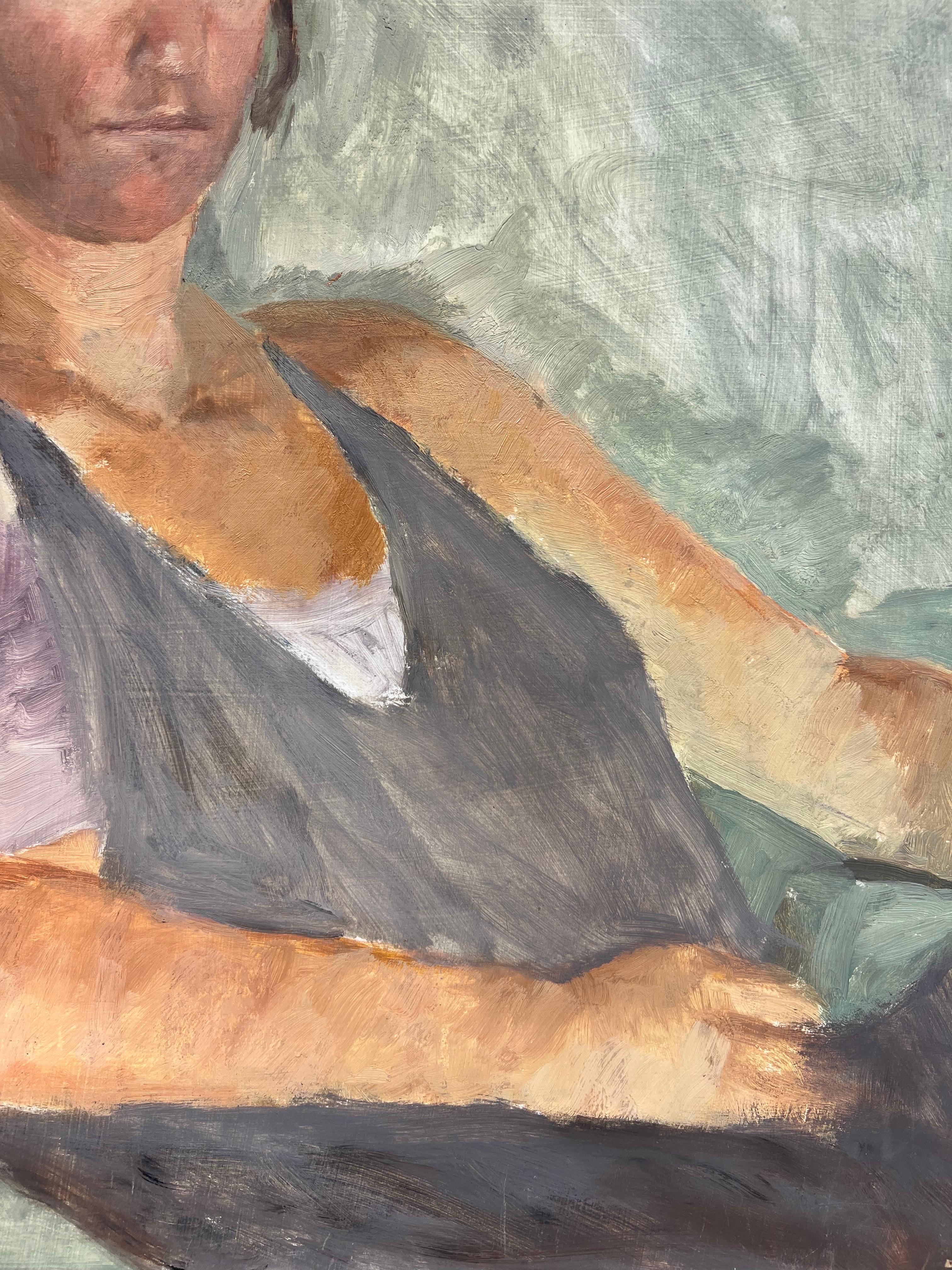 1960s English Impressionist Oil Young Lady slumped in chair For Sale 4