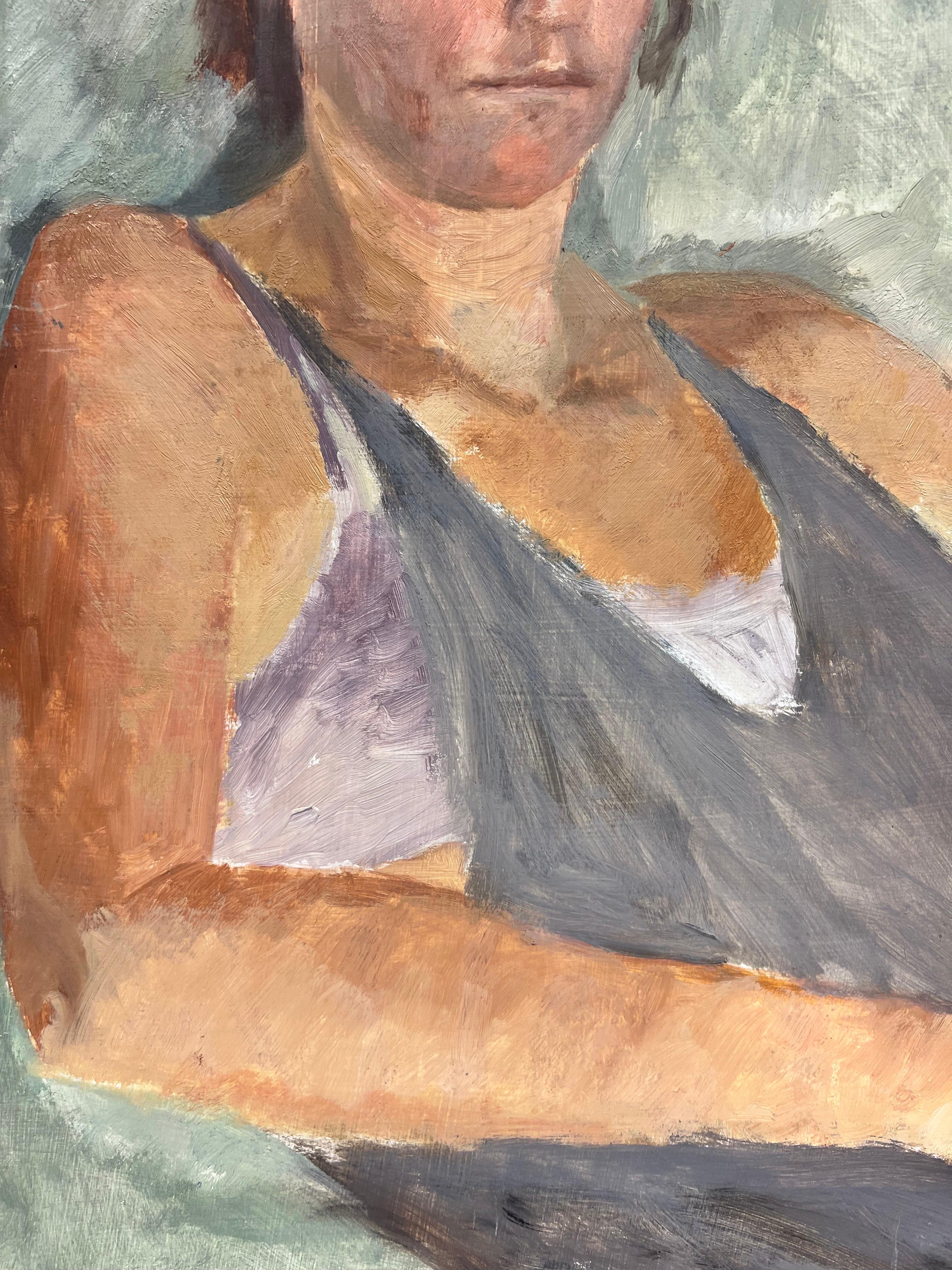 1960s English Impressionist Oil Young Lady slumped in chair For Sale 5