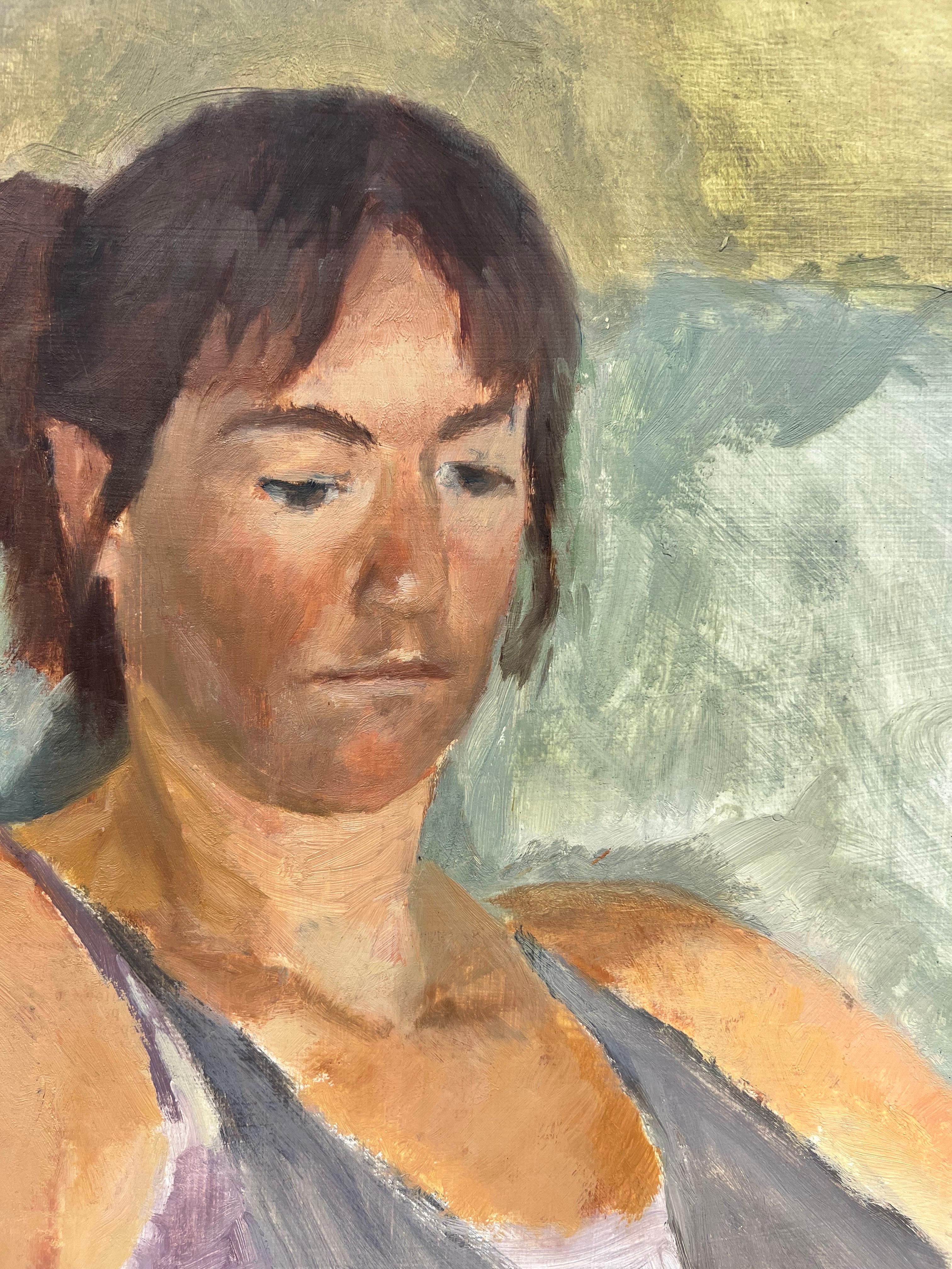 1960s English Impressionist Oil Young Lady slumped in chair For Sale 6