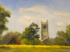 English Impressionist Oil Painting Country Church in Rural Landscape
