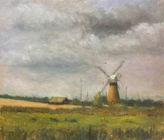 Vintage English Impressionist Oil - Windmill in Farm Landscape