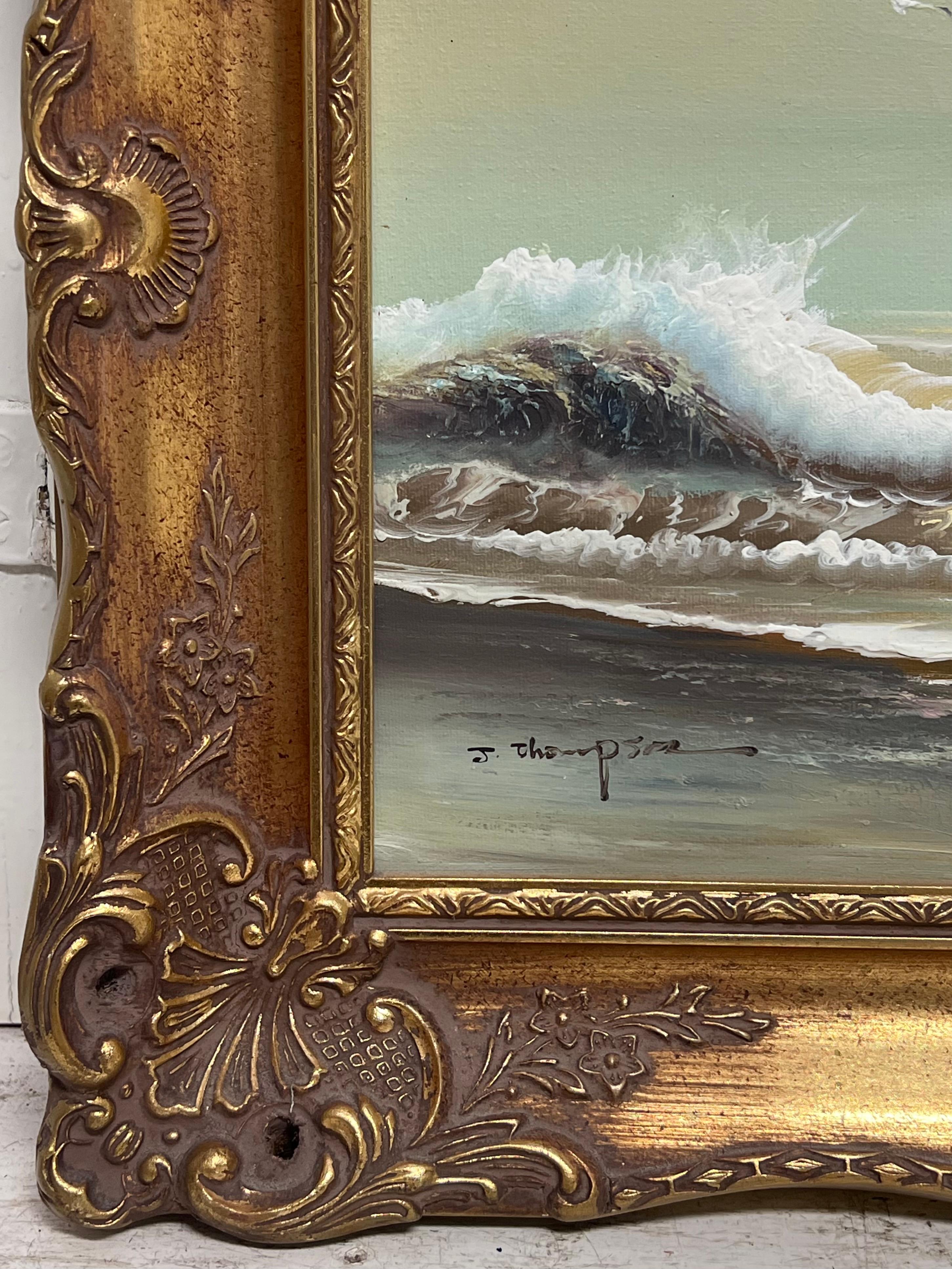 English Impressionist Signiert Ölgemälde Möwe Flying Rolling Sunset Waves im Angebot 6