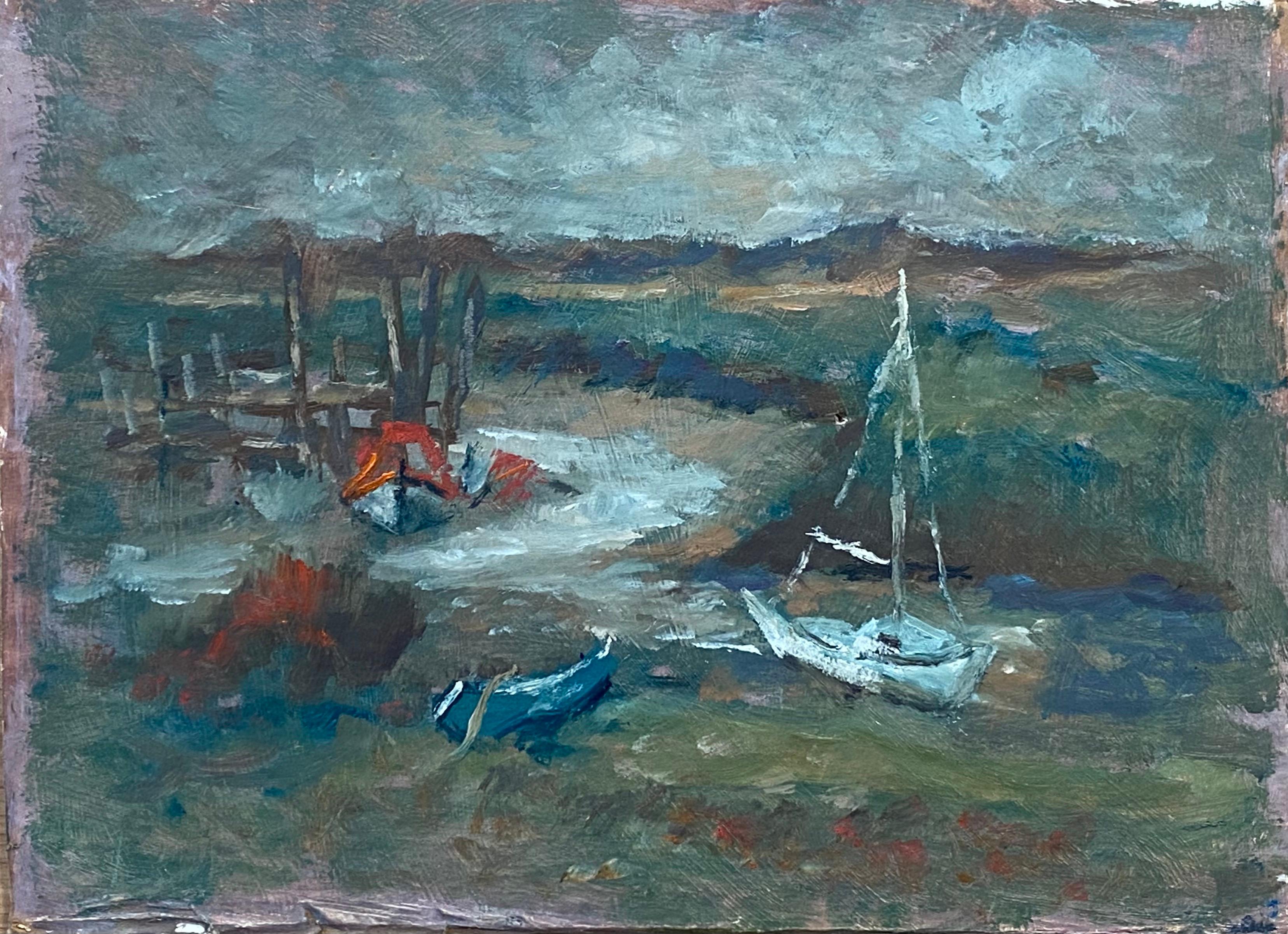 Marshland Estuary Scene, British oil painting Impressionist - Painting by English Impressionist