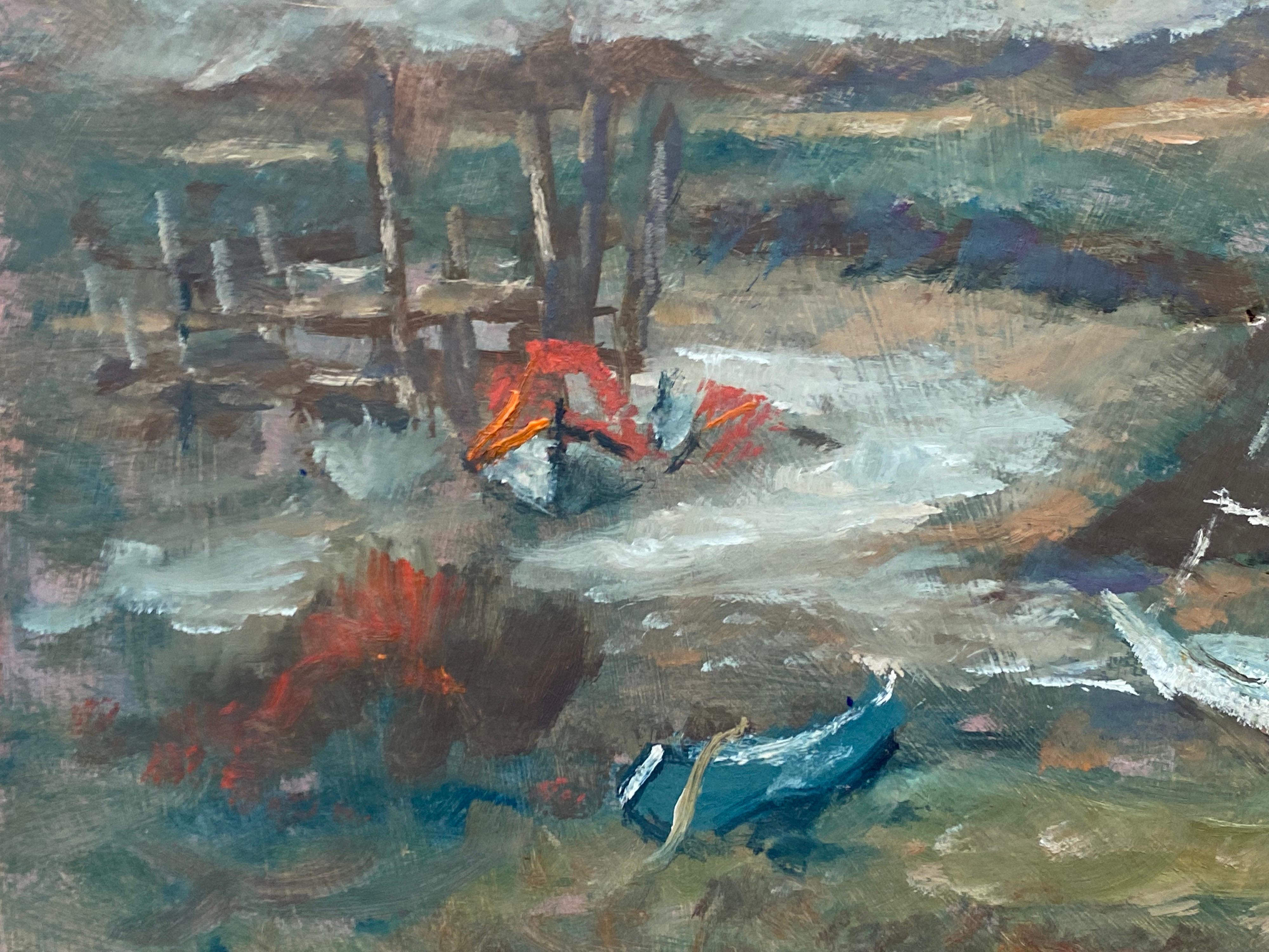 Marshland Estuary Scene, British oil painting Impressionist 1
