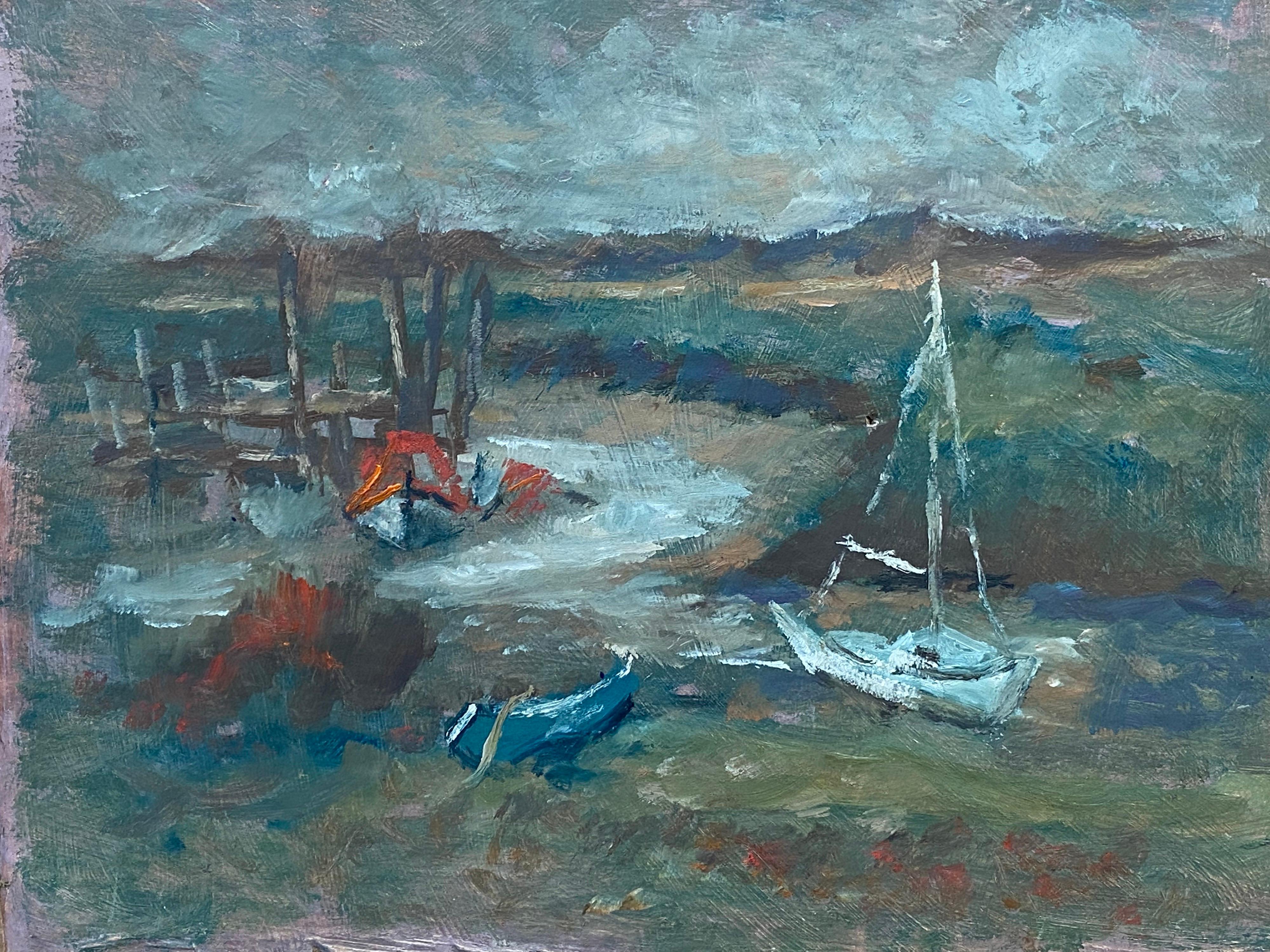 English Impressionist Landscape Painting - Marshland Estuary Scene, British oil painting Impressionist