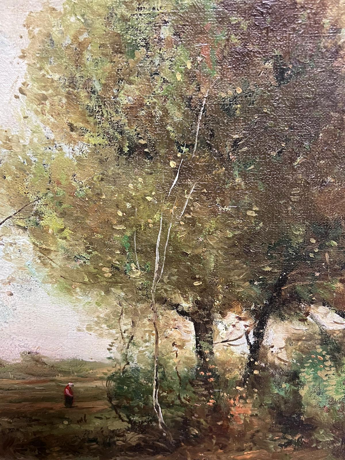 Mitte des 20. Jahrhunderts English Impressionist signiert Ölgemälde Figur von Wispy Trees im Angebot 2