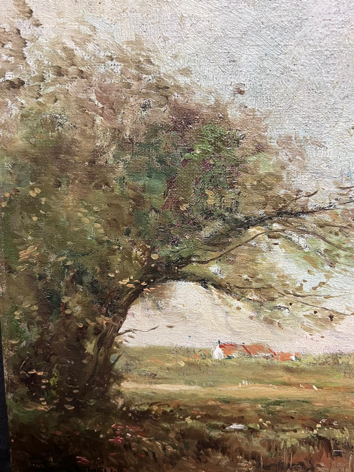 Mid 20th Century English Impressionist Signed Oil Painting Figure by Wispy Trees For Sale 3