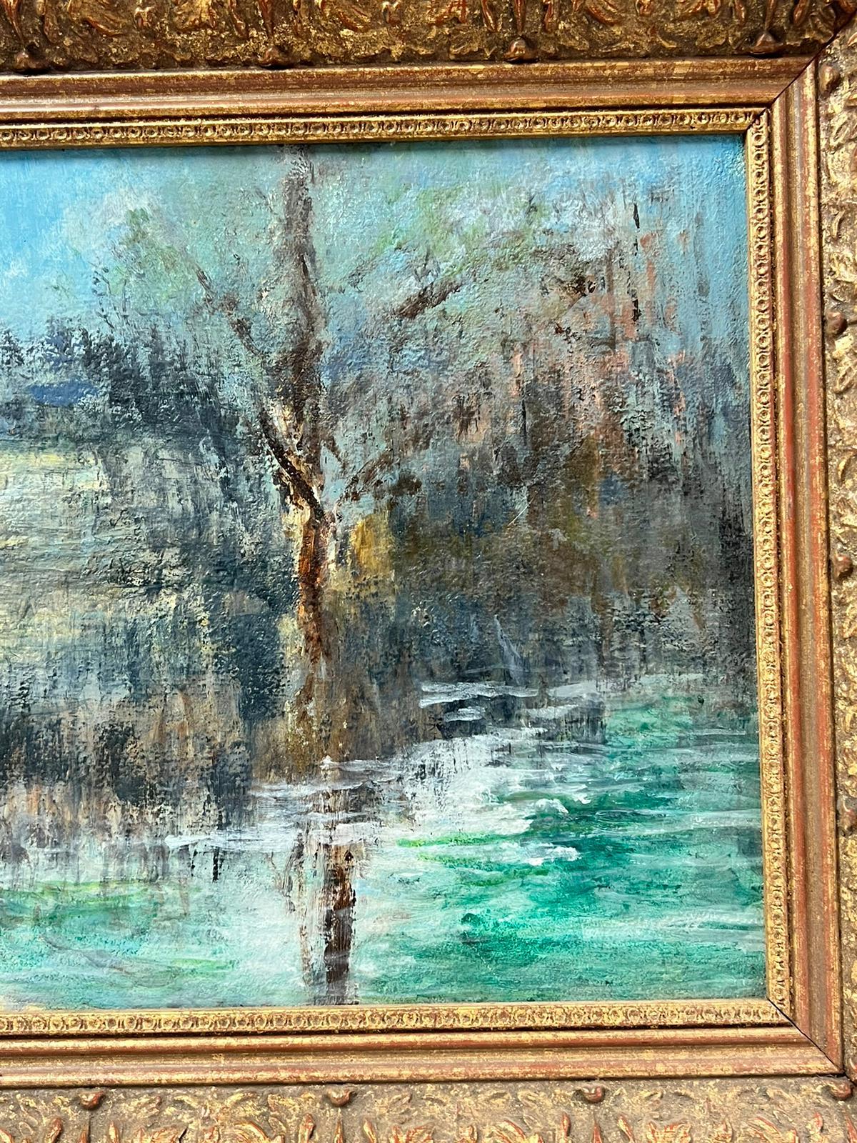 River Landscape Shimmering Light Framed English Oil Painting on Canvas For Sale 1