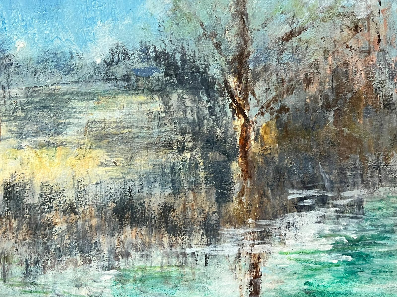River Landscape Shimmering Light Framed English Oil Painting on Canvas For Sale 2