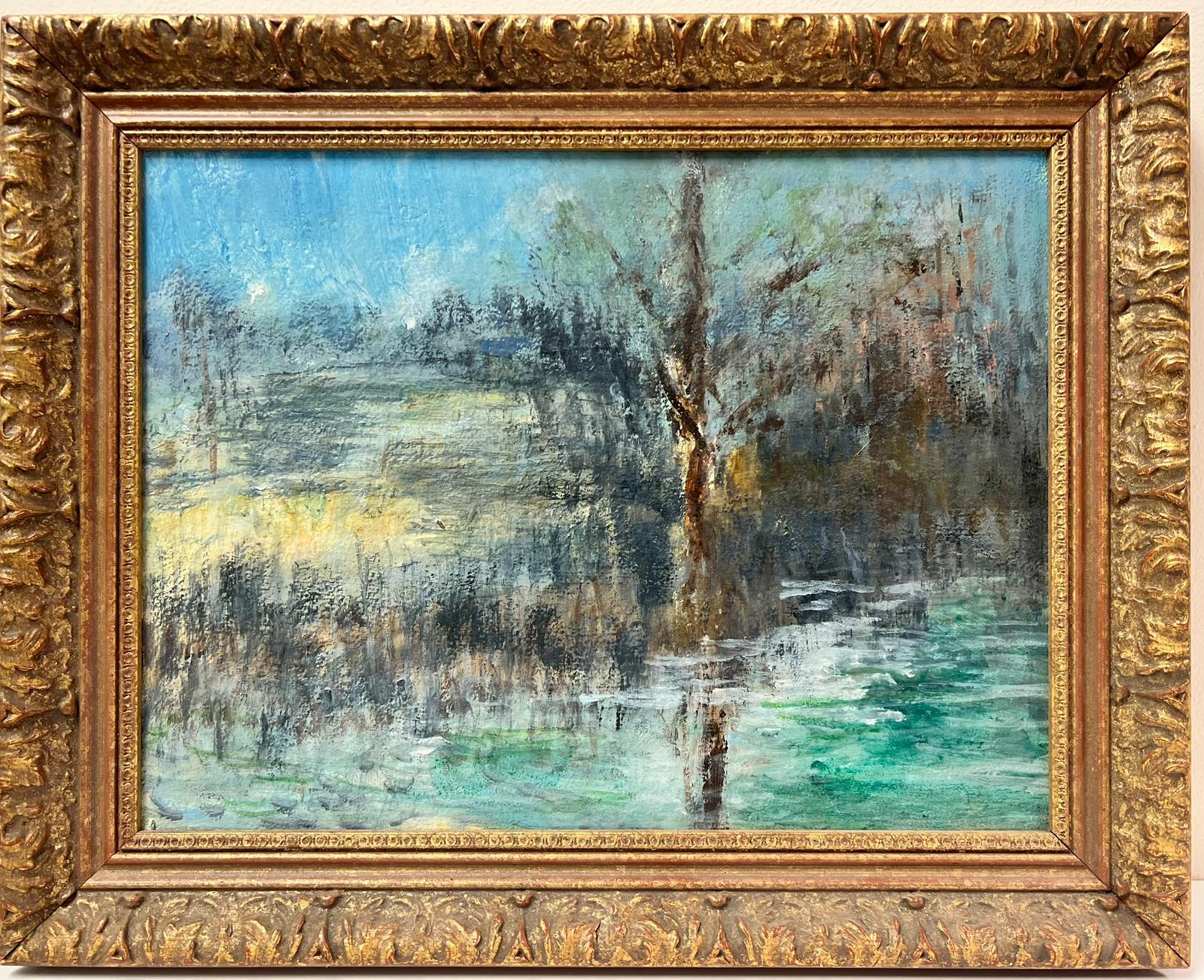 Landscape Painting de English Impressionist - Paisaje fluvial Luz resplandeciente Pintura al óleo inglesa enmarcada sobre lienzo