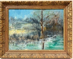 River Landscape Shimmering Light Framed English Oil Painting on Canvas