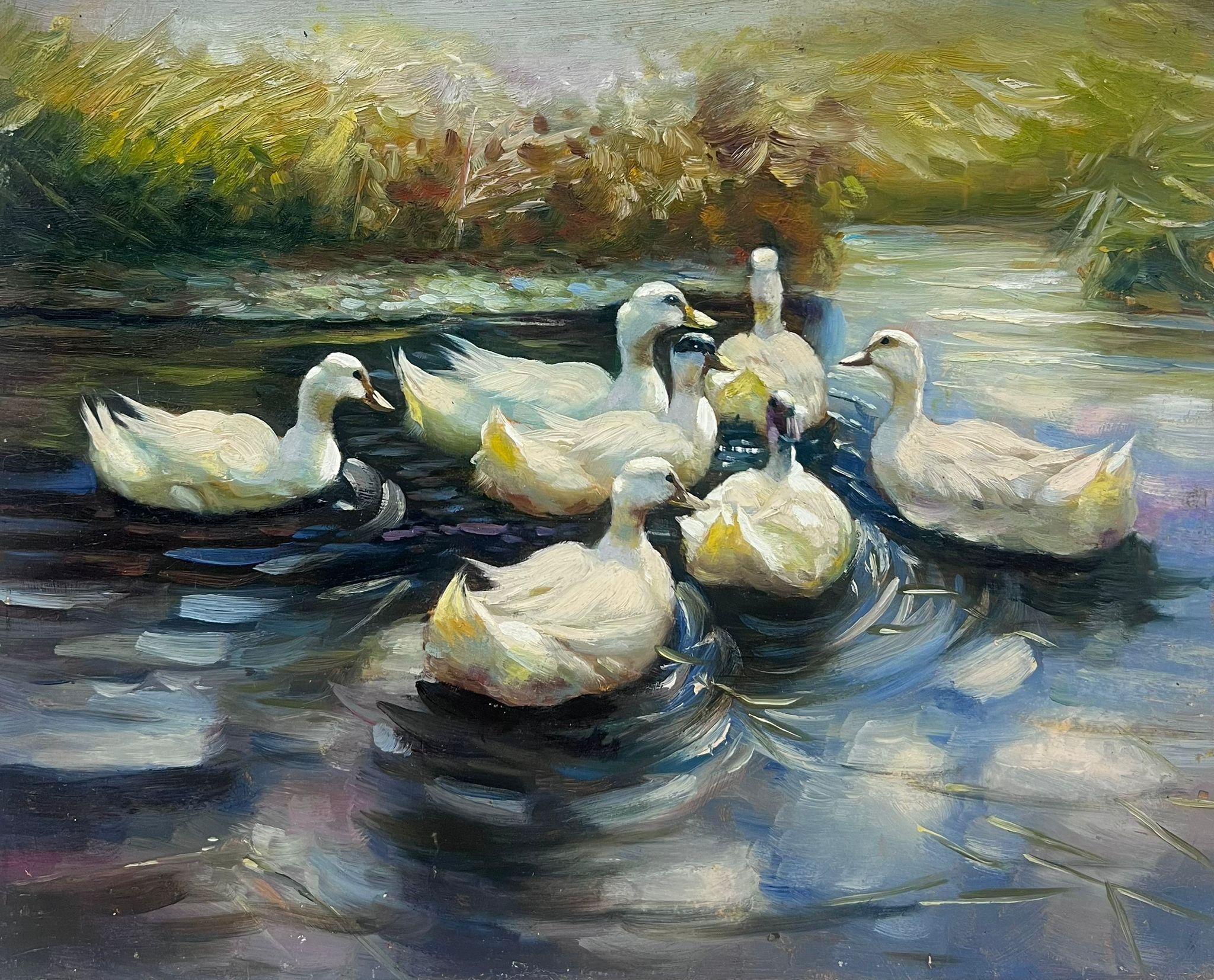 Swimming Ducks
English Impressionist, 21st century
oil on board, unframed
board : 8 x 10 inches
provenance: private collection, UK
condition: very good and sound condition 