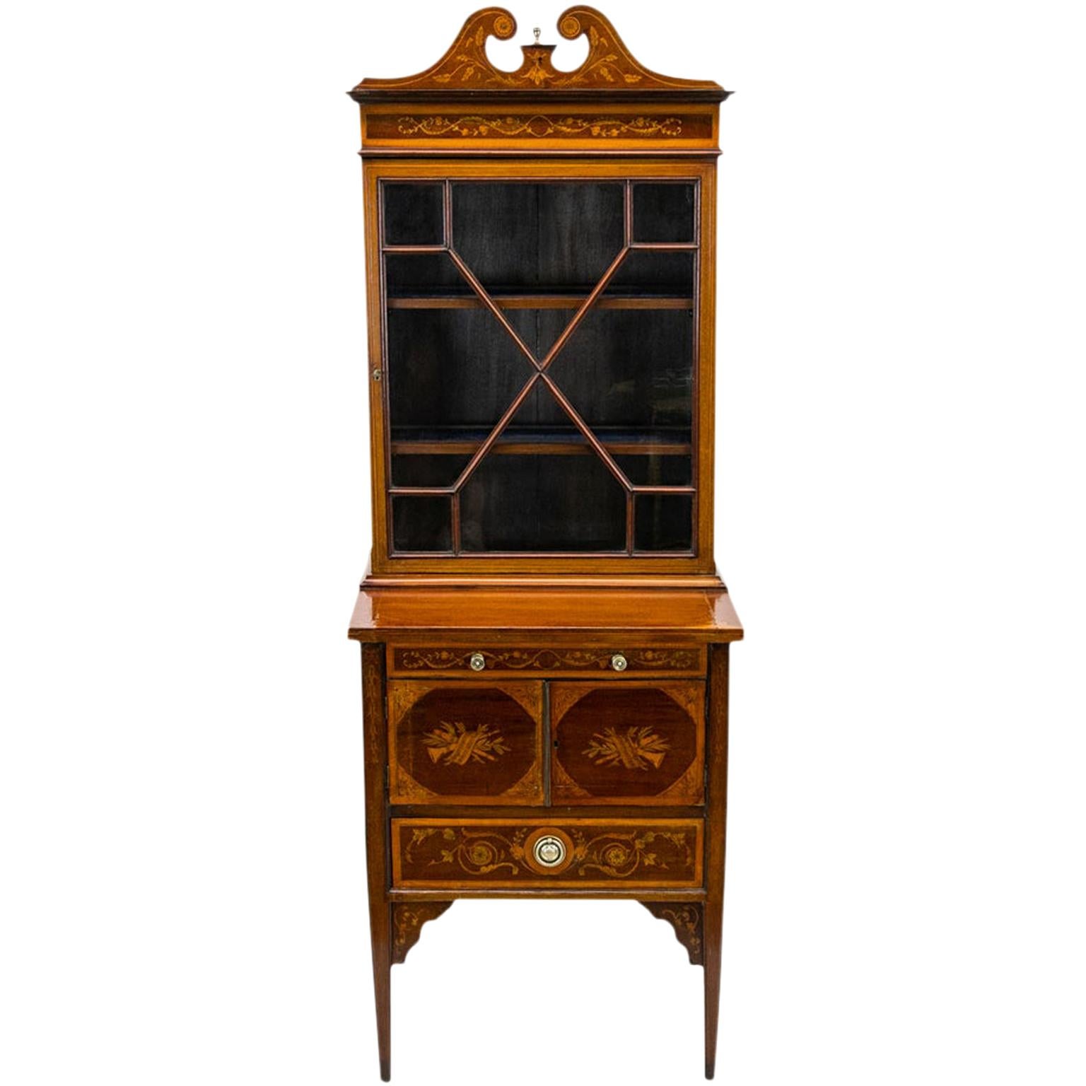 English Inlaid Bookcase For Sale