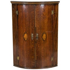 Antique English Inlaid Bow Front Hanging Corner Cupboard