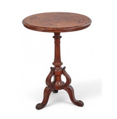 English Inlaid Burl Walnut Circular Occasional/Side Table