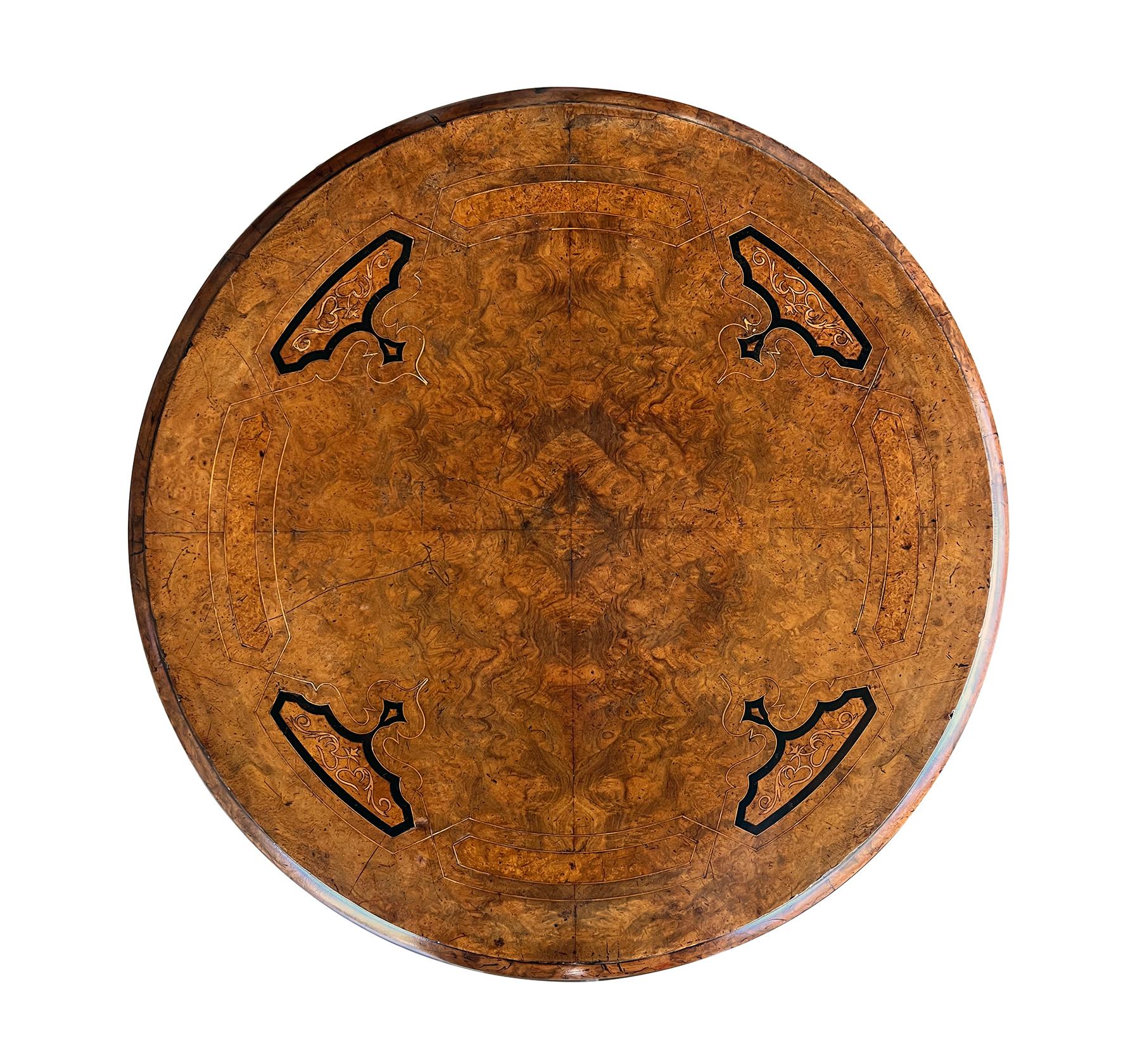 English Inlaid Burl Walnut Circular Occasional/Side Table In Good Condition For Sale In San Francisco, CA