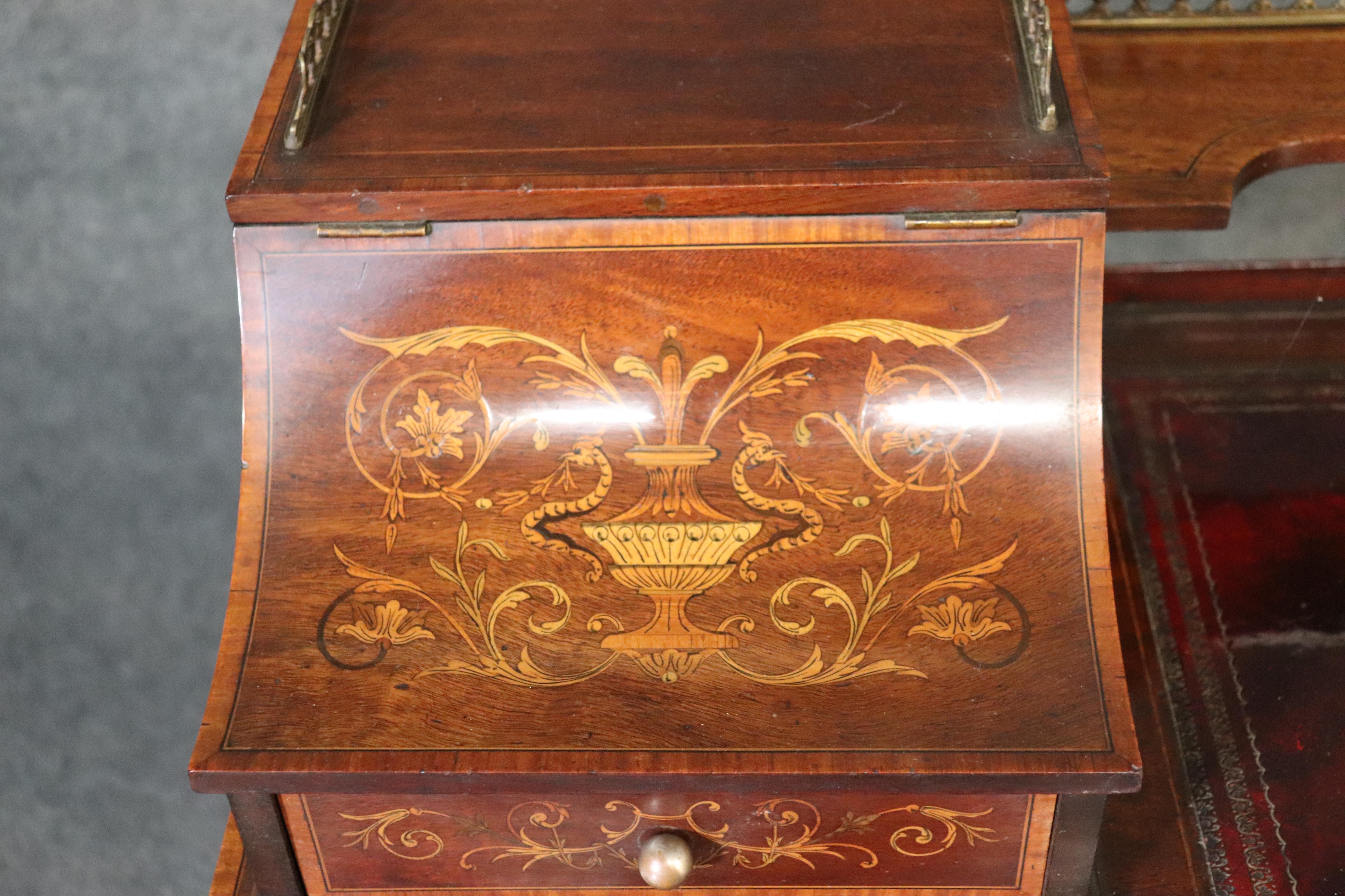Early 20th Century English Inlaid Edwardian Burgundy Leather Writing Table Desk, circa 1920