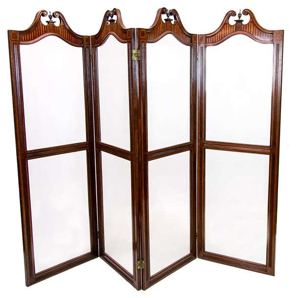 English Inlaid Four Paneled Folding Screen For Sale at 1stDibs