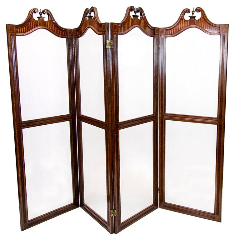 English Inlaid Four Panelled Folding Screen For Sale at 1stDibs