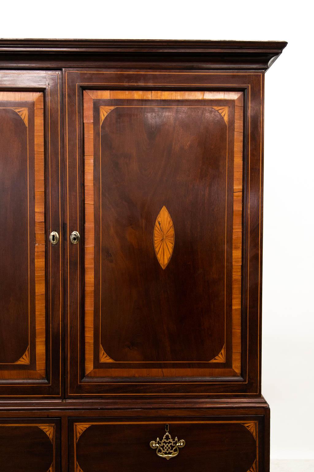 Late 18th Century English Inlaid Linen Press For Sale
