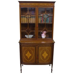Antique English Inlaid Mahogany Bookcase Cabinet by Jas, Shoolbred of London
