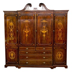 English Inlaid Mahogany Breakfront Armoire