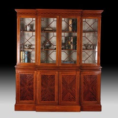 English Inlaid Mahogany Breakfront Bookcase