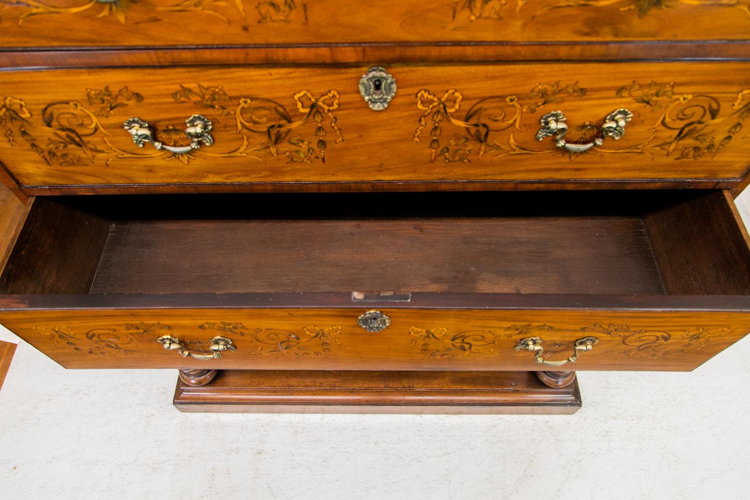 Brass English Inlaid Mahogany Chest on Frame For Sale