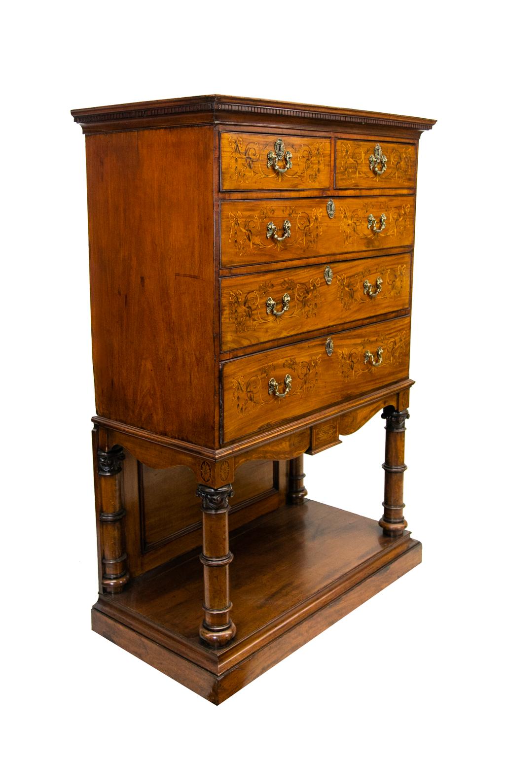 English Inlaid Mahogany Chest on Frame For Sale 3