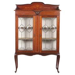 Antique English Inlaid Mahogany China Cabinet or Vitrine